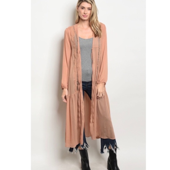 Sweaters - Boho Lace Detail Duster Cardigan